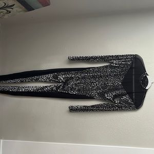 Leopard print jumpsuit/sheer velvet parts